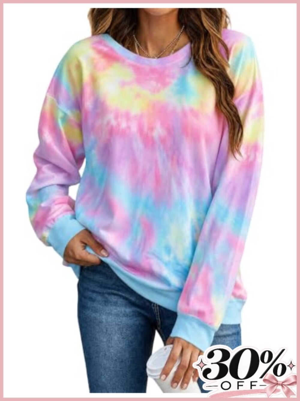 Women's Tie Dye Crewneck Sweatshirt Pullover Long Sleeve Lightweight Casual Top